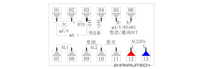 ZR-D803数字显示控制仪接线图